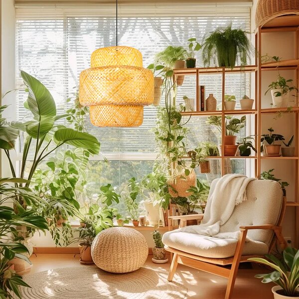 Immax BOHO HILO designové závěsné svítidlo, D50cm. E27, bambus