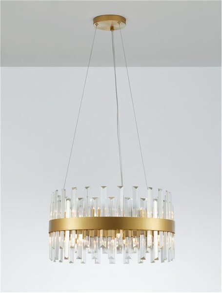 Nova Luce Závěsné svítidlo CROWN saténový zlatý kov čirý křišťál 55cm
