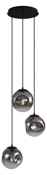 Závěsné svítidlo Art Deco černé s kouřovým sklem 3-světelné - Douglass