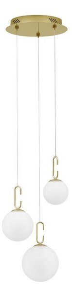 Nova Luce Závěsné svítidlo HOOK saténový zlatý kov a opálové bílé sklo LED 25.8W 3000K