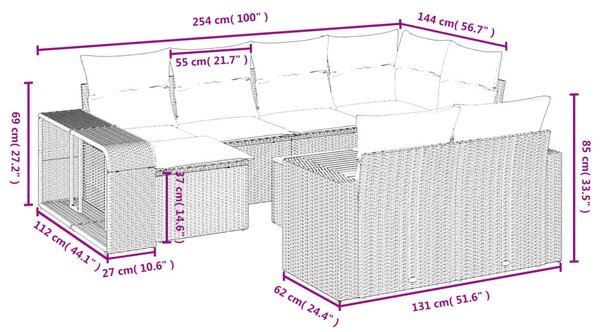 11dílná zahradní sedací souprava s poduškami černá polyratan