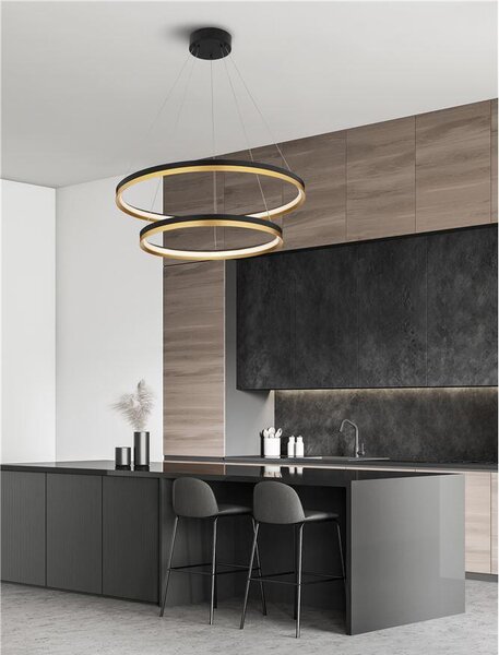 Nova Luce Závěsné LED svítidlo CANTRIA černá a zlatá mosaz 102W 3000K stmívatelné