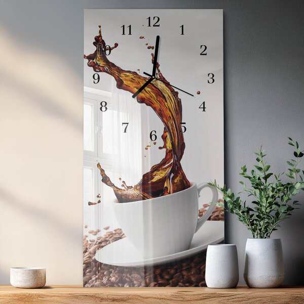 Skleněné hodiny vertikální Šálek kávy zsppc-30x60-00060293