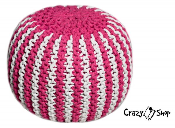 Pletený puf CRAZYSHOP TWIN, růžovo-bílá (ručně pletený)