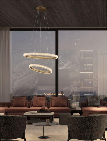 Nova Luce Závěsné LED svítidlo MEDORA mosazný zlatý hliník a akryl 41.5W 3000K stmívatelné