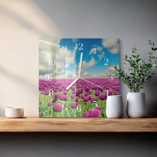 Skleněné hodiny Tulipány zskb-30x30-00085095