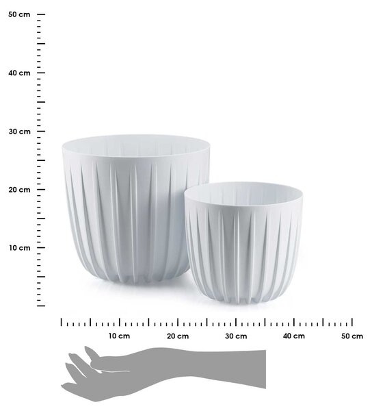 PLASTOVÝ KVĚTINÁČ STRIPPED SADA 2KS 18X15,5 CM+24X21 CM BÍLÁ