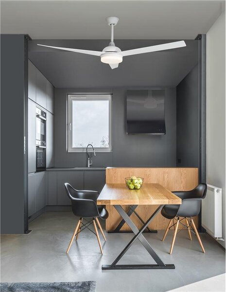 Nova Luce Stropní ventilátor se světlem FLOW matná bílá ocel a sklo bílá 5ti rychlostní dálkové ovládání 37W LED 3000K