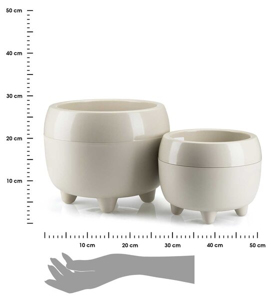 PLASTOVÝ KVĚTINÁČ BOTANICE SADA 2KS 30X24 CM+23X18,5 CM BÉŽOVÁ