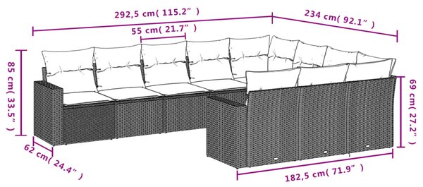 10dílná zahradní sedací souprava s poduškami béžová polyratan