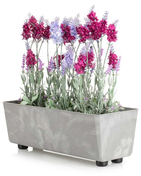 PLASTOVÝ KVĚTINÁČ SALVIA 37,5X17 CM IMITACE BETONU ŠEDÁ