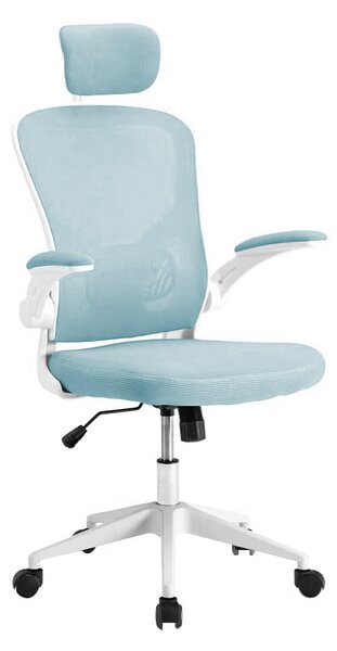 Ergonomická kancelářská židle s bederní opěrkou a opěrkou hlavy, světle modrá