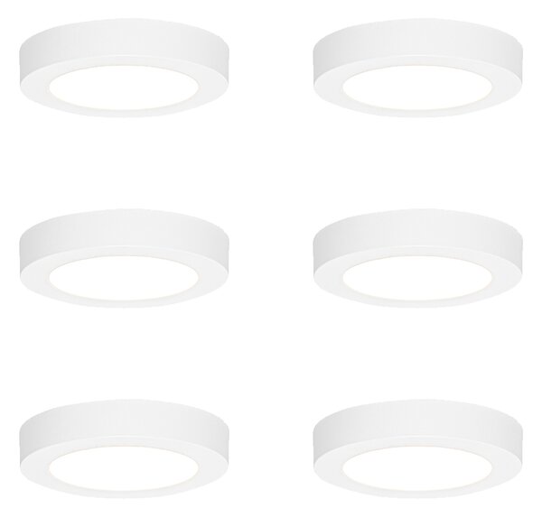 Sada 6 zapuštěných nebo povrchových bodových světel bílá 14 cm vč. LED 3-stupňové stmívání do tepla s přepínačem Dip - Trans