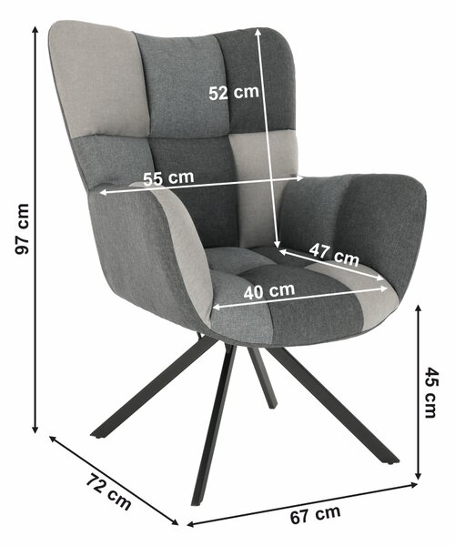 Designové otočné křeslo, patchwork/černá, KOMODO
