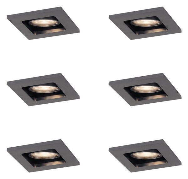 Sada 6 moderních zapuštěných bodových svítidel Gunmetal GU10 50mm kulatá naklápěcí - Qure