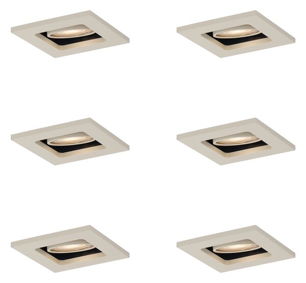 Sada 6 moderních zapuštěných bodových světel béžová GU10 50mm otočná a naklápěcí - Qure