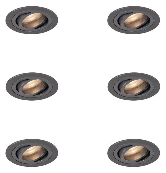 Sada 6 moderních zapuštěných bodových svítidel Gunmetal GU10 50mm kulatá naklápěcí - Rondoo
