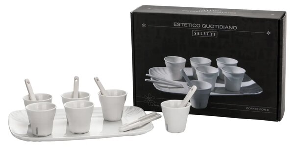 Seletti Sada šesti porcelánových šálků na espresso se lžičkami a podnosem Estetico Quotidiano