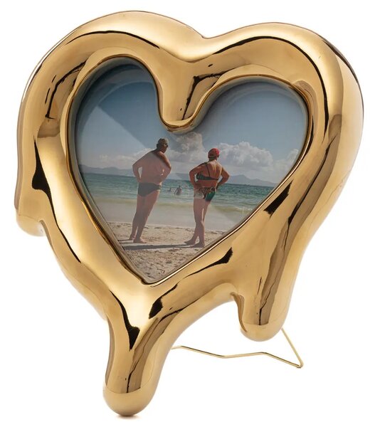 Seletti Zlatý porcelánový fotorámeček Melted Heart 35 x 30 cm