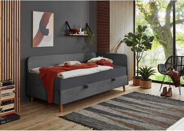 Tmavě šedá čalouněná jednolůžková postel s úložným prostorem 90x200 cm Cabana – Meise Möbel