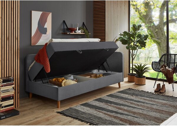 Tmavě šedá čalouněná jednolůžková postel s úložným prostorem 90x200 cm Cabana – Meise Möbel