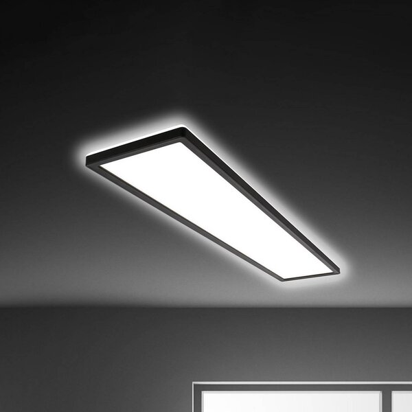 Briloner LED stropní svítidlo Tava, černé, plast, 98 cm, podsvícení, Černá, Obývací pokoj / jídelna, Plast, Moderní
