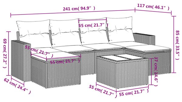 7dílná zahradní sedací souprava s poduškami béžová polyratan