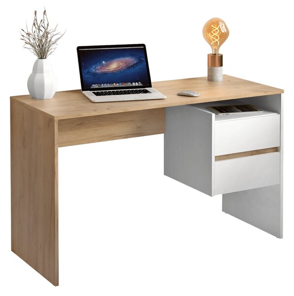 KONDELA PC stůl, dub artisan/bílá, TULIO NEW