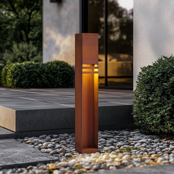 Lucande LED osvětlení cesty Oxido, barva rez, výška 80 cm, IP44, Hnědá / rez, kov, Moderní
