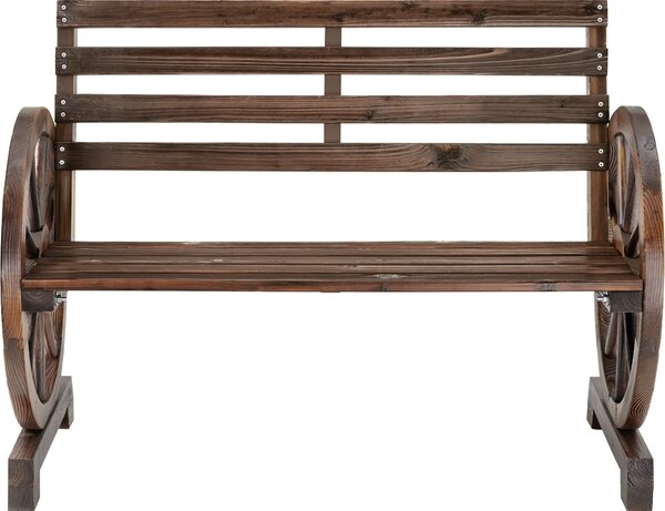 Tectake Zahradní lavička Howdy, design ve tvaru kola od vozu, plamenované masivní dřevo - hnědá