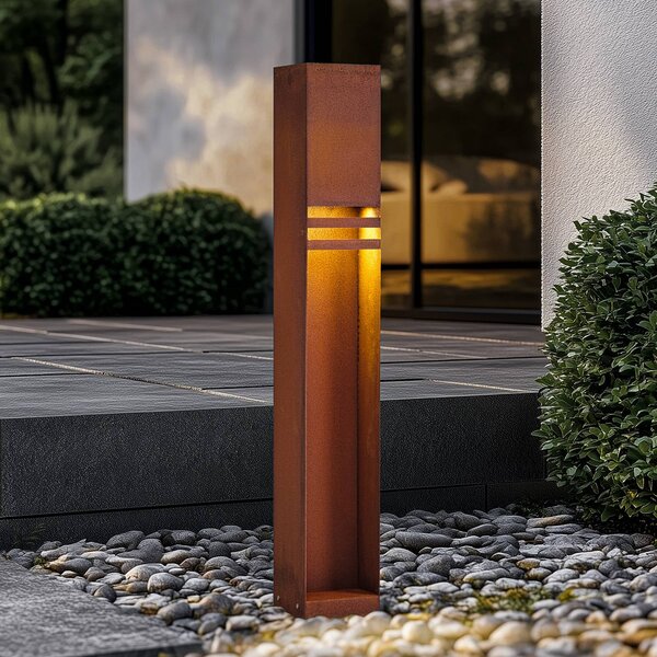 Lucande LED osvětlení cesty Oxido, barva rez, výška 80 cm, IP44, Hnědá / rez, kov, Moderní