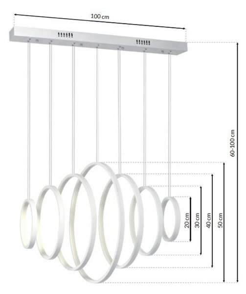 Závěsné LED svítidlo Pixels, 7x LED 96w, 4000k, w