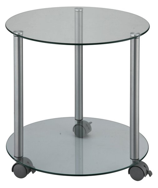Pojízdný příruční stolek, šedá, TALAN, 40 x 40 x 43 cm,, šedá, sklo