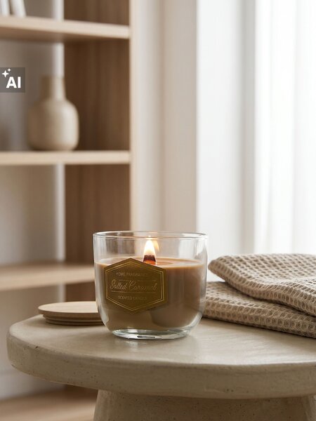 Sinsay - Vonná svíčka s dřevěným knotem Salted Carmel - jantarová