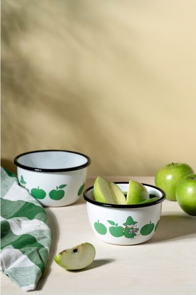 Miska Moomin Joyful Apples 0,6l, smalt / bílo-zelená