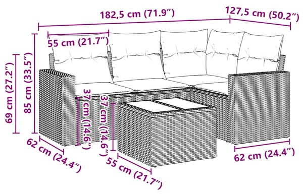 5dílná zahradní sedací souprava s poduškami černá polyratan