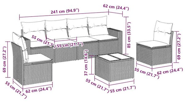 7dílná zahradní sedací souprava s poduškami černá polyratan