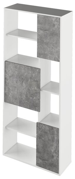 Regál, bílá/ beton, ULIMI, 80 x 30 x 180 cm,, beton, dřevotříska