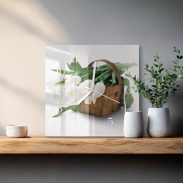Skleněné hodiny Košík tulipánů zskb-30x30-00084009