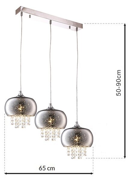 Závěsné svítidlo Starlight, 3x krystalky/chromové skleněné stínítko, ch