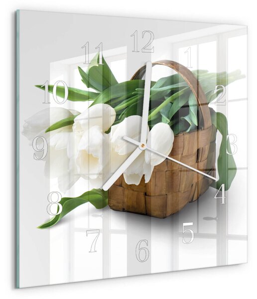Skleněné hodiny Košík tulipánů zskb-30x30-00084009