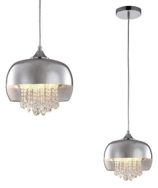 Závěsné svítidlo Luna, 1x krystalky/chromové/transparentní skleněné stínítko, ch