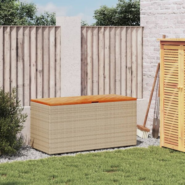 Zahradní úložný box béžový 110x50x54 cm polyratan a akácie