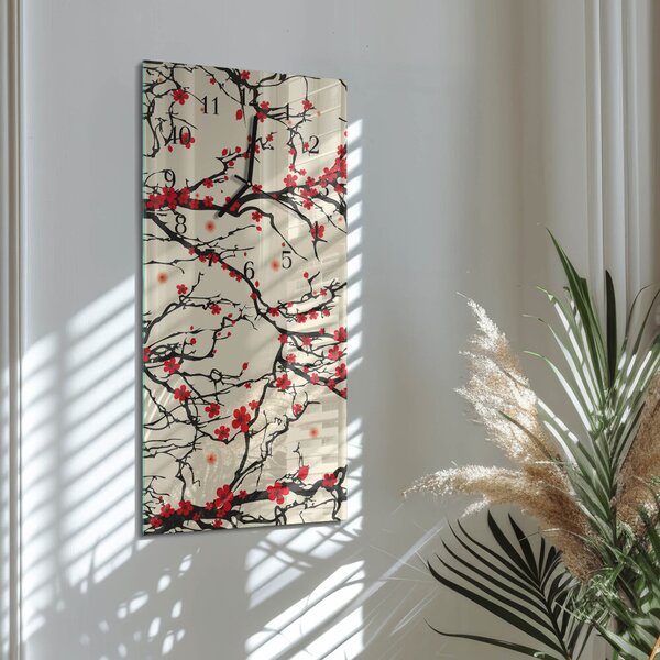 Skleněné hodiny vertikální Květinový vzor zsppc-30x60-00260376