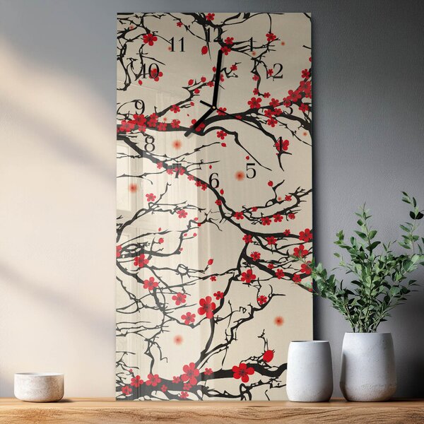 Skleněné hodiny vertikální Květinový vzor zsppc-30x60-00260376