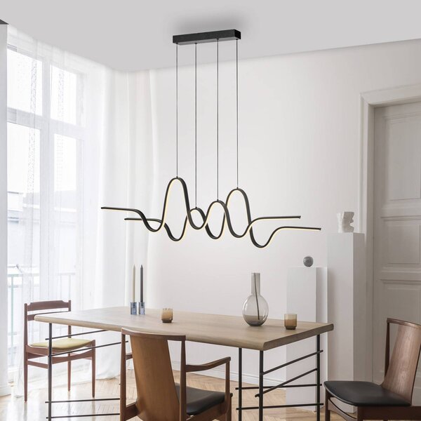 Paul Neuhaus Závěsná lampa LED Altitude, černá, délka 125 cm, stmívatelný, Černá, Obývací pokoj / jídelna, kov, Moderní