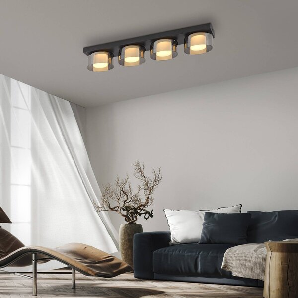 Paul Neuhaus LED stropní svítidlo Rika, 70 cm, sklo, stmívatelné, stmívatelný, Černá, Obývací pokoj / jídelna, Sklo, Moderní