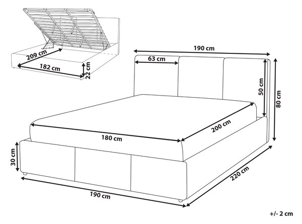 Postel s úložným prostorem BOUSSE Umělý samet Světle béžová 180 x 200 cm