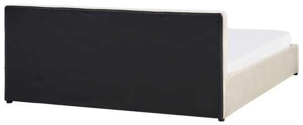 Postel s úložným prostorem BOUSSE Umělý samet Světle béžová 180 x 200 cm