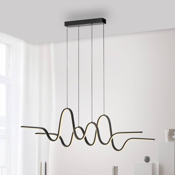 Paul Neuhaus Závěsná lampa LED Altitude, černá, délka 125 cm, stmívatelný, Černá, Obývací pokoj / jídelna, kov, Moderní